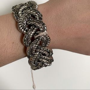 Silver braided cuff bracelet with gems